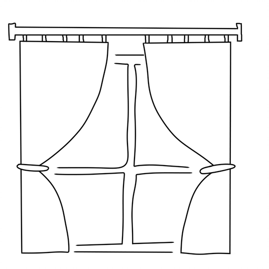 Desenho janela com cortina aberta